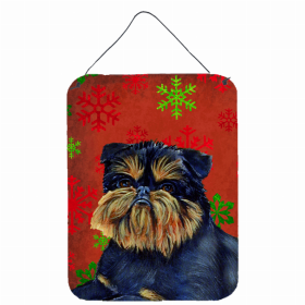 Brussels Griffon #2 Red and Green Snowflakes Holiday Christmas Design Wall or Door Hanging Prints