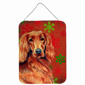 Irish Setter Red and Green Snowflakes Holiday Christmas Design Wall or Door Hanging Prints