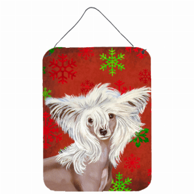 Chinese Crested Red and Green Snowflakes Holiday Christmas Design Wall or Door Hanging Prints