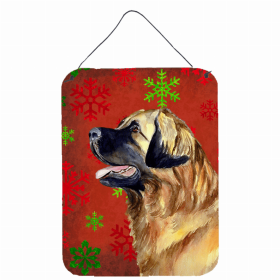 Leonberger Red and Green Snowflakes Holiday Christmas Design Wall or Door Hanging Prints