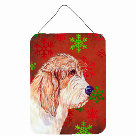 Petit Basset Griffon Vendeen Red and Green Snowflakes Holiday Christmas Design Wall or Door Hanging Prints