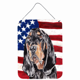 Black and Tan Coonhound USA American Flag Wall or Door Hanging Prints