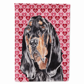 Black and Tan Coonhound Hearts Love and Valentine's Day Portrait Flag Garden Size