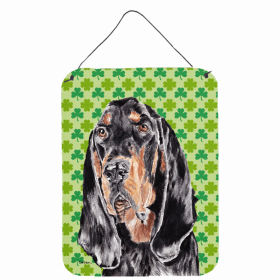 Black and Tan Coonhound St. Patrick's Day Shamrock Portrait Design Wall or Door Hanging Prints