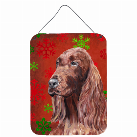 Irish Setter #3 Red and Green Snowflakes Holiday Christmas Design Wall or Door Hanging Prints