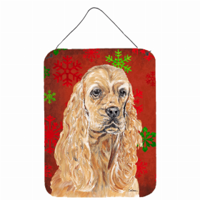 Cocker Spaniel #3 Red and Green Snowflakes Holiday Christmas Design Wall or Door Hanging Prints