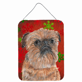 Brussels Griffon #3 Red and Green Snowflakes Holiday Christmas Design Wall or Door Hanging Prints