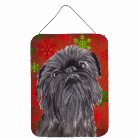 Brussels Griffon #4 Red and Green Snowflakes Holiday Christmas Design Wall or Door Hanging Prints