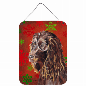 Boykin Spaniel Red and Green Snowflakes Holiday Christmas Design Wall or Door Hanging Prints