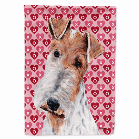 Fox Terrier Hearts Love and Valentine's Day Portrait Flag Garden Size