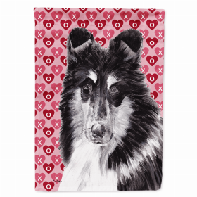 Collie #2 Hearts Love and Valentine's Day Portrait Flag Garden Size