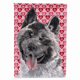 Akita 1 Hearts Love and Valentine's Day Portrait Flag Garden Size