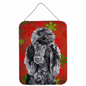 Poodle Red and Green Snowflakes Holiday Christmas Design Wall or Door Hanging Prints