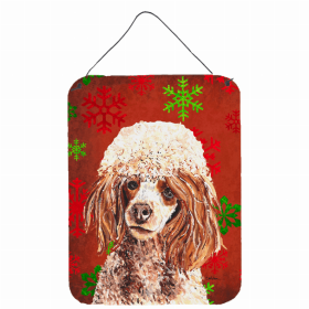 Poodle #2 Red and Green Snowflakes Holiday Christmas Design Wall or Door Hanging Prints