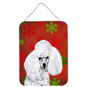 Poodle #3 Red and Green Snowflakes Holiday Christmas Design Wall or Door Hanging Prints