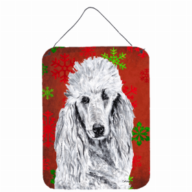 Poodle #4 Red and Green Snowflakes Holiday Christmas Design Wall or Door Hanging Prints