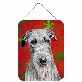 Scottish Deerhound Red and Green Snowflakes Holiday Christmas Design Wall or Door Hanging Prints