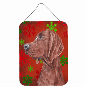 Redbone Coonhound Red and Green Snowflakes Holiday Christmas Design Wall or Door Hanging Prints