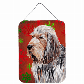 Otterhound Red and Green Snowflakes Holiday Christmas Design Wall or Door Hanging Prints