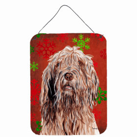 Otterhound #2 Red and Green Snowflakes Holiday Christmas Design Wall or Door Hanging Prints