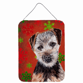 Norfolk Terrier Red and Green Snowflakes Holiday Christmas Design Wall or Door Hanging Prints