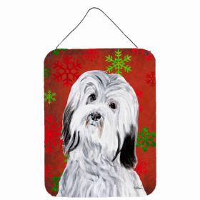 Havanese Red and Green Snowflakes Holiday Christmas Design Wall or Door Hanging Prints