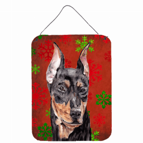 German Pinscher Red and Green Snowflakes Holiday Christmas Design Wall or Door Hanging Prints