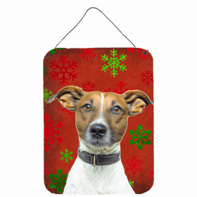 Jack Russell Terrier Red and Green Snowflakes Holiday Christmas Design Wall or Door Hanging Prints