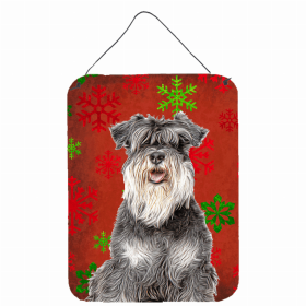 Schnauzer Red and Green Snowflakes Holiday Christmas Design Wall or Door Hanging Prints