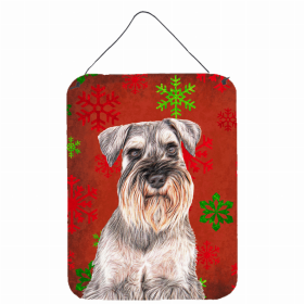 Schnauzer #2 Red and Green Snowflakes Holiday Christmas Design Wall or Door Hanging Prints