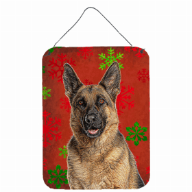 German Shepherd Red and Green Snowflakes Holiday Christmas Design Wall or Door Hanging Prints