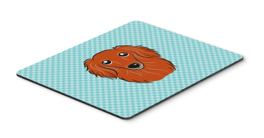 Dachshund - Longhair - Red - Blue Checkerboard Design Hot Pad or Trivet