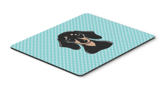 Dachshund - Black and Tan - Blue Checkerboard Design Mouse Pad