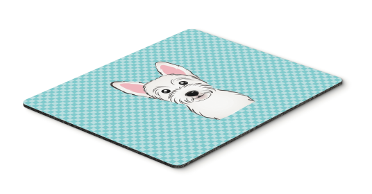 Westie/West Highland White Terrier Blue Checkerboard Design Mouse Pad