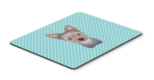 Yorkshire Terrier - Puppy - Blue Checkerboard Design Mouse Pad