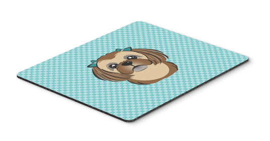 Shih Tzu - Chocolate - Blue Checkerboard Design Mouse Pad