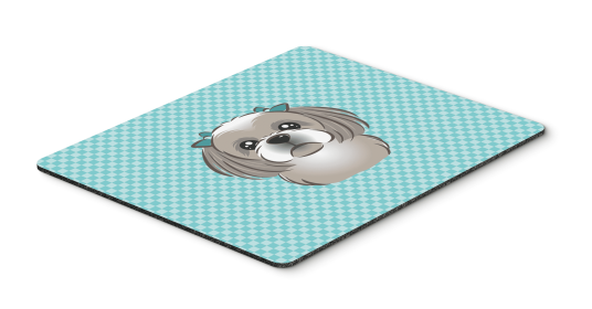 Shih Tzu - Silver - Blue Checkerboard Design Mouse Pad