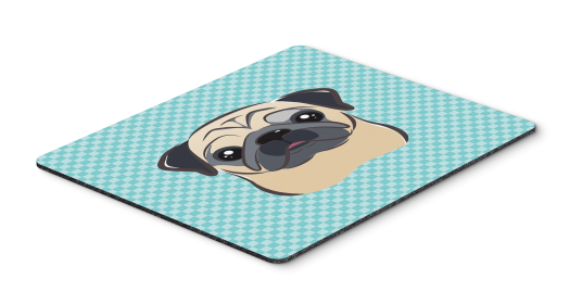 Pug - Fawn - Blue Checkerboard Design Mouse Pad