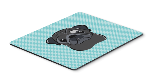 Pug - Black - Blue Checkerboard Design Mouse Pad