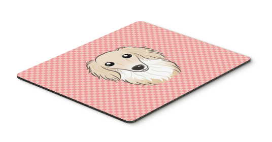 Dachshund - Longhair - Creme - Pink Checkerboard Design Mouse Pad