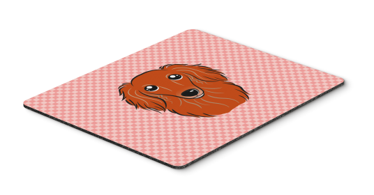 Dachshund - Longhair - Red - Pink Checkerboard Design Mouse Pad