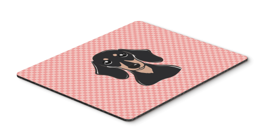 Dachshund - Black and Tan - Pink Checkerboard Design Mouse Pad