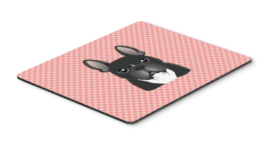 French Bulldog - Black - Pink Checkerboard Design Mouse Pad