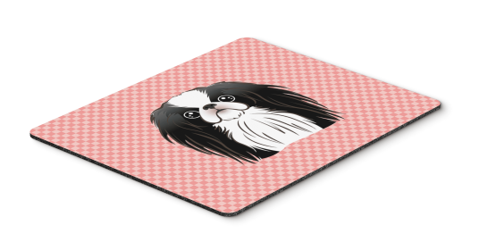 Japanese Chin Pink Checkerboard Design Mouse Pad