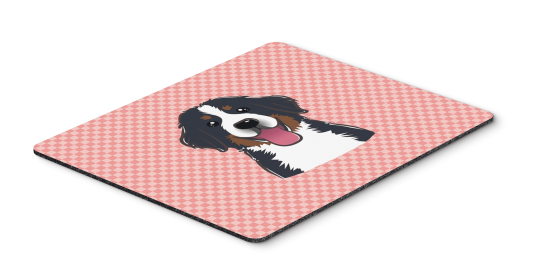 Bernese Mountain Dog Pink Checkerboard Design Mouse Pad