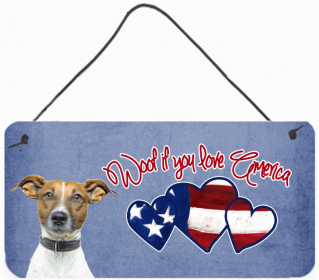 Jack Russell Terrier Woof If You Love America Dog Artwork Wall or Door Hanging Prints