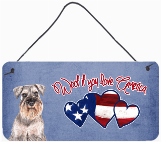 Schnauzer 2 Woof If You Love America Dog Artwork Wall or Door Hanging Prints