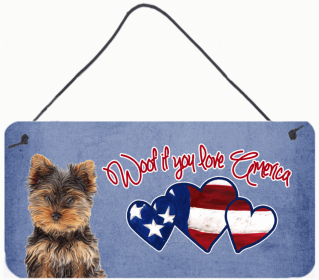 Yorkie 2 Woof If You Love America Dog Artwork Wall or Door Hanging Prints