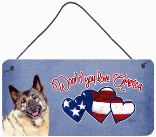 Norwegian Elkhound Woof If You Love America Dog Artwork Wall or Door Hanging Prints