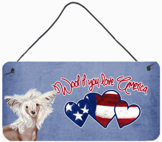 Chinese Crested 1 Woof If You Love America Dog Artwork Wall or Door Hanging Prints